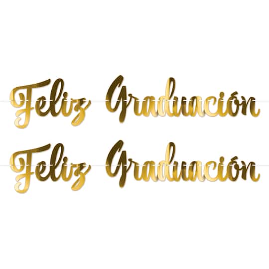 Beistle 4.25ft. Gold Foil Feliz Graduación Streamers, 2ct.